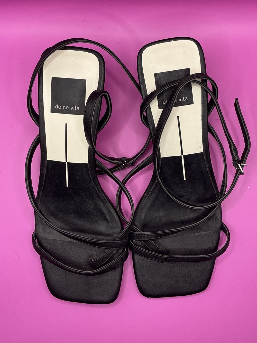Dolce Vita Black Lace-Up Square-Toe Sandals